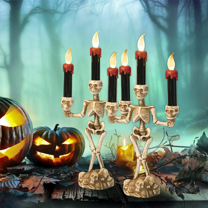 Halloween Candelabra with LED Flameless Candles Holder Battery Operated Flickering Spooky Lighting The Holiday Aisle